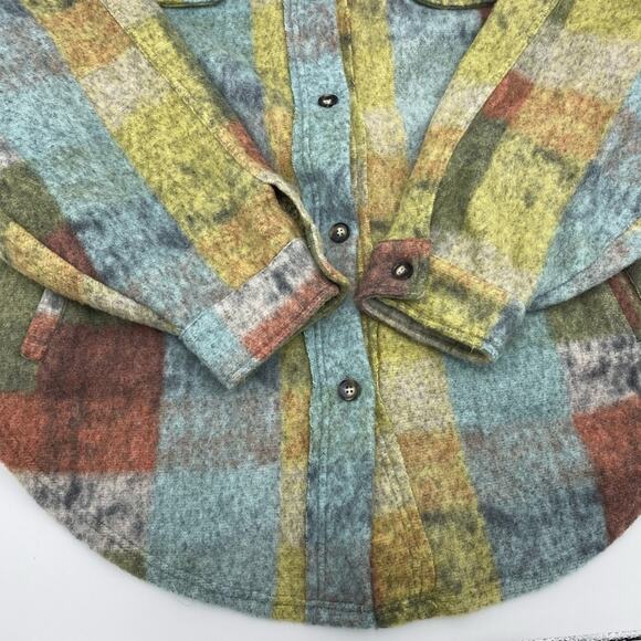 Shop Steveie Button Up Check Plaid Shirt Jacket Shacket with Pockets-Green XL - Picture 3 of 8